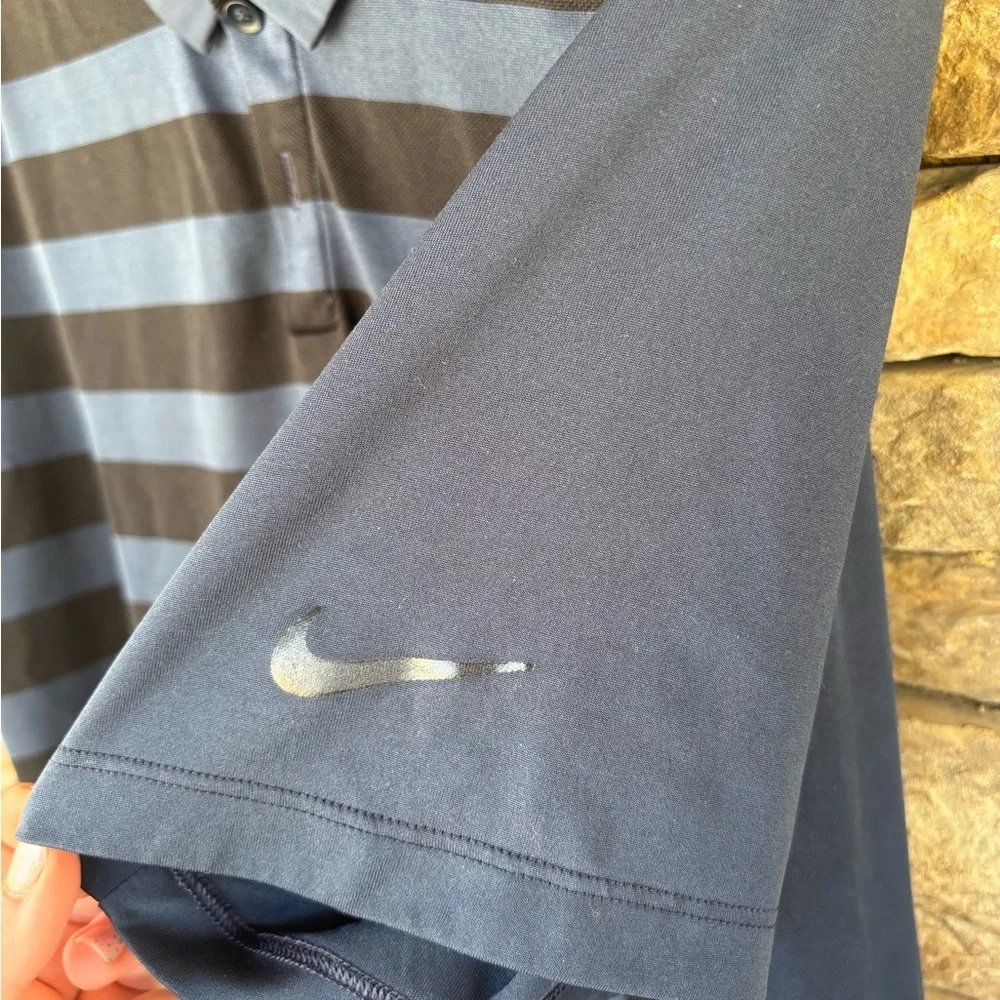 Nike Blue and Black Striped Polo‎ Shirt
